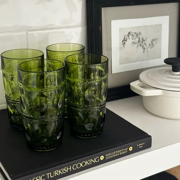 !!SOLD!! Vintage Rare Indiana Glass Emerald Green Fingerprint Tumblers - Picture 2 of 5